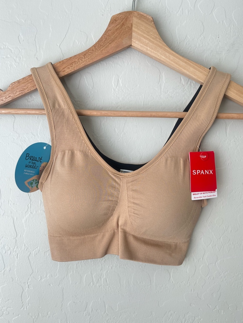 Spanx breast of both worlds reversible comfort bra NEW wireless small nude black